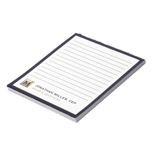 青と金ゴールドのプロフェッショナルイニシャルのロゴ ノートパッド (回転)