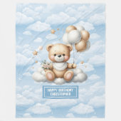 青と金ゴールドのベビーの誕生日のためのテディ毛布 フリースブランケット (正面)