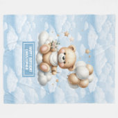 青と金ゴールドのベビーの誕生日のためのテディ毛布 フリースブランケット (正面(横))