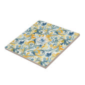 青と金ゴールドのペイズリーリーフパターン タイル (側面)