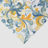 青と金ゴールドのペイズリーリーフパターン 薄葉紙 (詳細)