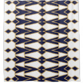 青と金ゴールドのボウタイ シャワーカーテン (正面)