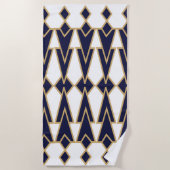 青と金ゴールドのボウタイ ビーチタオル (正面)