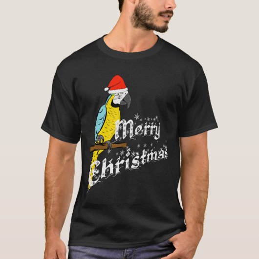 青と金ゴールドのマカオのクリスマスパロットブルーとy tシャツ (正面)
