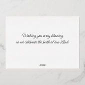 青と金ゴールドのマリア、ヨセフとイエス・クリスマス 箔シーズンカード (裏面)