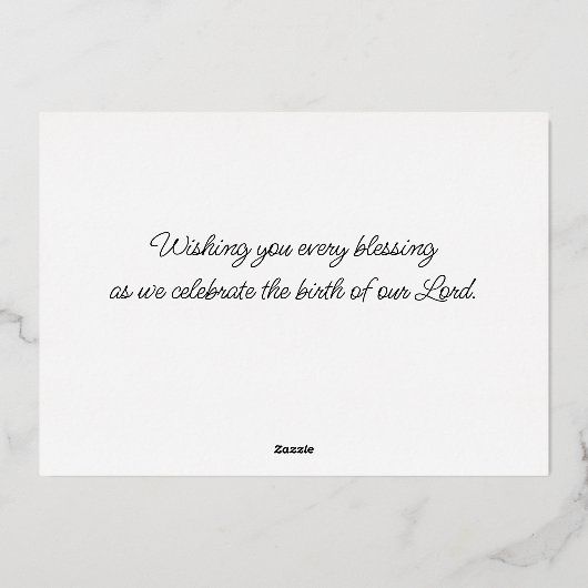 青と金ゴールドのマリア、ヨセフとイエス・クリスマス 箔シーズンカード (裏面)