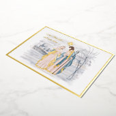 青と金ゴールドのマリア、ヨセフとイエス・クリスマス 箔シーズンカード (回転した状態)