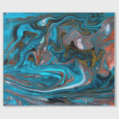 青と金ゴールドのマーブリングパターン。黄金大理石リク ラッピングペーパー (フラット)