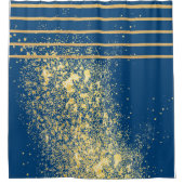 青と金ゴールドのメタリックラインシャワーカーテン シャワーカーテン (正面)