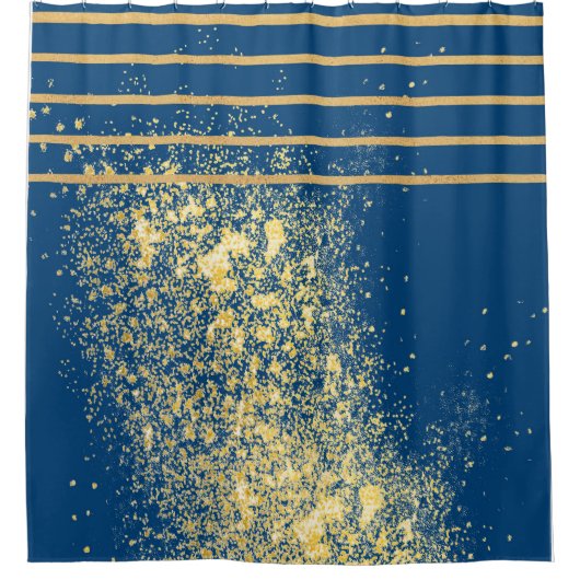 青と金ゴールドのメタリックラインシャワーカーテン シャワーカーテン (正面)