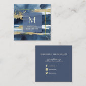 青と金ゴールドのモダン抽象芸術|ソーシャルメディア スクエア名刺 (正面/裏面)