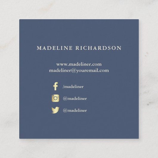 青と金ゴールドのモダン抽象芸術|ソーシャルメディア スクエア名刺 (裏面)