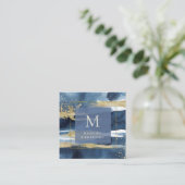 青と金ゴールドのモダン抽象芸術|ソーシャルメディア スクエア名刺 (スタンド正面)