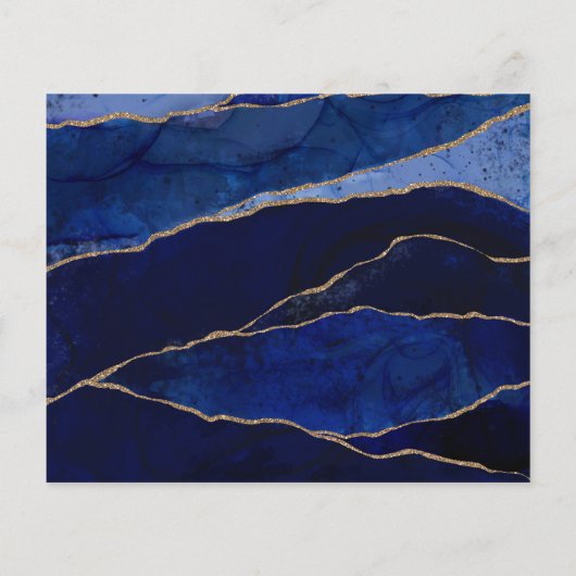 青と金ゴールドのモダン重い結婚式の日付を保存 (裏面)