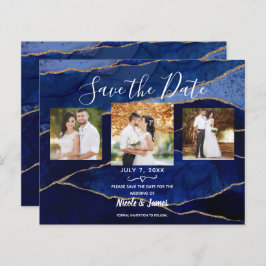 青と金ゴールドのモダン重い結婚式の日付を保存