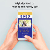 青と金ゴールドのレトロ卒業発表招待状 招待状