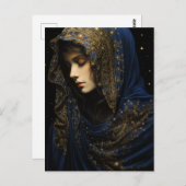 青と金ゴールドのローブをまとった美しい女性 ポストカード (正面/裏面)