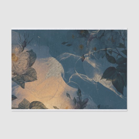 青と金ゴールドのヴィンテージフローラ 薄葉紙 (正面)