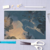 青と金ゴールドのヴィンテージフローラ 薄葉紙 (クラフト)