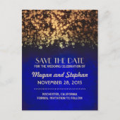 青と金ゴールドのヴィンテージ文字列ライト日付を保存 案内ポストカード (正面)