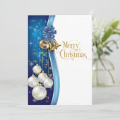 青と金ゴールドの上品なメリークリスマス シーズンカード (スタンド正面)