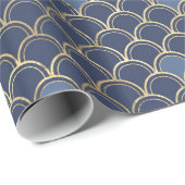 青と金ゴールドの人魚のパターン ラッピングペーパー (ロールコーナー)