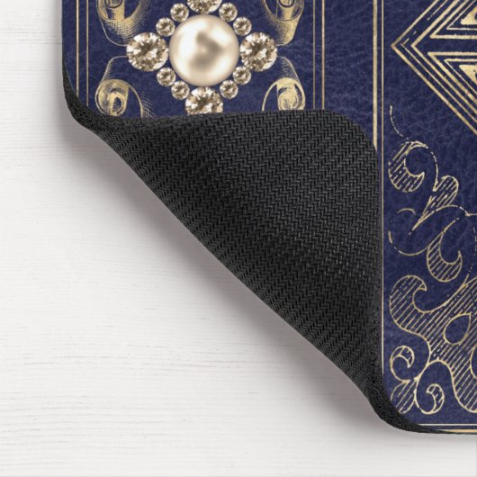 青と金ゴールドの光 |宝石華美入りエンブレム マウスパッド (コーナー)