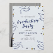 青と金ゴールドの写真卒業パーティーカード シーズンカード (正面/裏面)