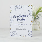 青と金ゴールドの写真卒業パーティーカード シーズンカード (スタンド正面)