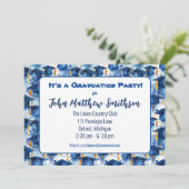 青と金ゴールドの卒業キャップパーティの招待状 招待状 (スタンド正面)