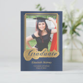 青と金ゴールドの卒業写真招待状 招待状 (スタンド正面)