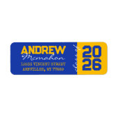 青と金ゴールドの卒業差出人住所ラベル ラベル (正面)