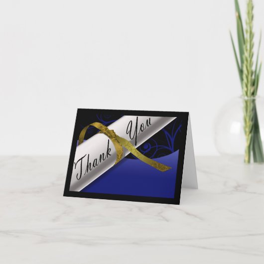 青と金ゴールドの卒業証書 サンキューカード (正面)