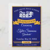 青と金ゴールドの卒業 招待状 (正面)