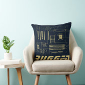 青と金ゴールドの堅牢なギークマザーボード技術 クッション (椅子)