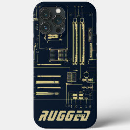 青と金ゴールドの堅牢なギークマザーボード技術 iPhone 13 PRO MAXケース