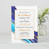 青と金ゴールドの大理石の流体結婚アート 招待状 (スタンド正面)