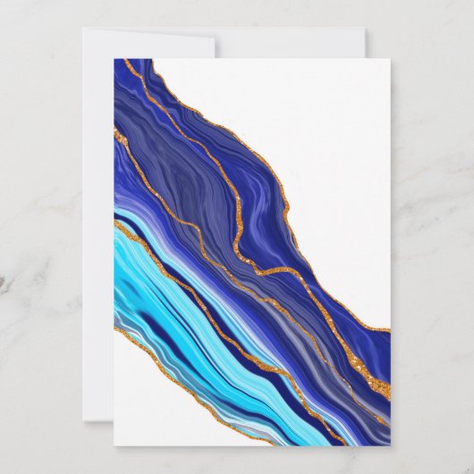 青と金ゴールドの大理石の流体結婚アート 招待状 (裏面)