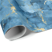 青と金ゴールドの大理石の液体スタイルパターン ラッピングペーパー (ロールコーナー)