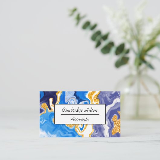 青と金ゴールドの大理石の渦巻き名刺 名刺 (スタンド正面)