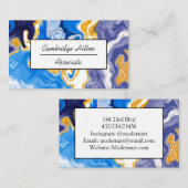 青と金ゴールドの大理石の渦巻き名刺 名刺 (正面/裏面)