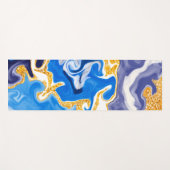 青と金ゴールドの大理石の渦巻き流体アート ヨガマット (正面(横))