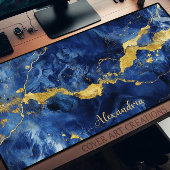 青と金ゴールドの大理石テクスチャワークスペーパーソナライズされたス デスクマット