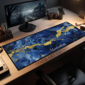 青と金ゴールドの大理石テクスチャワークスペーパーソナライズされたス デスクマット