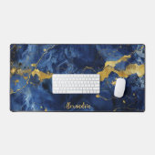 青と金ゴールドの大理石テクスチャワークスペーパーソナライズされたス デスクマット (キーボード&マウス)