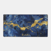 青と金ゴールドの大理石テクスチャワークスペーパーソナライズされたス デスクマット (正面)
