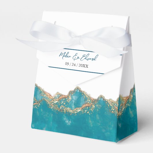 青と金ゴールドの大理石結婚式の引き出物箱 フェイバーボックス (正面サイド)