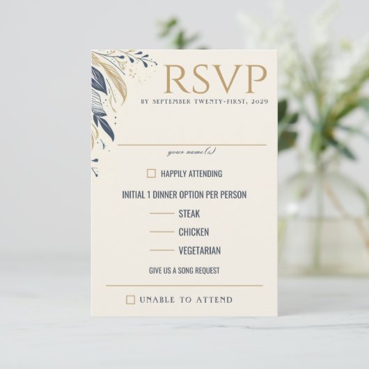 青と金ゴールドの天の食の選択肢 出欠カード