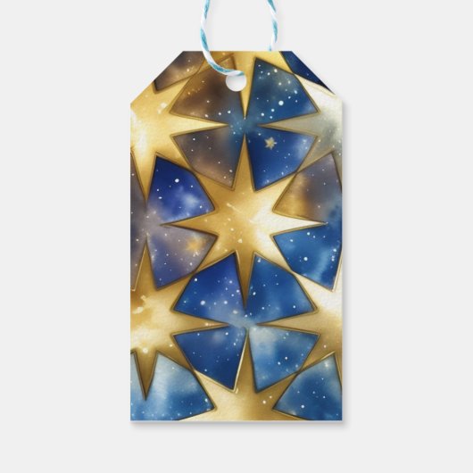 青と金ゴールドの天使、星、天の天使。 ギフトタグ (裏面)