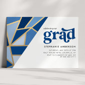 青と金ゴールドの幾何学的な卒業パーティー 招待状